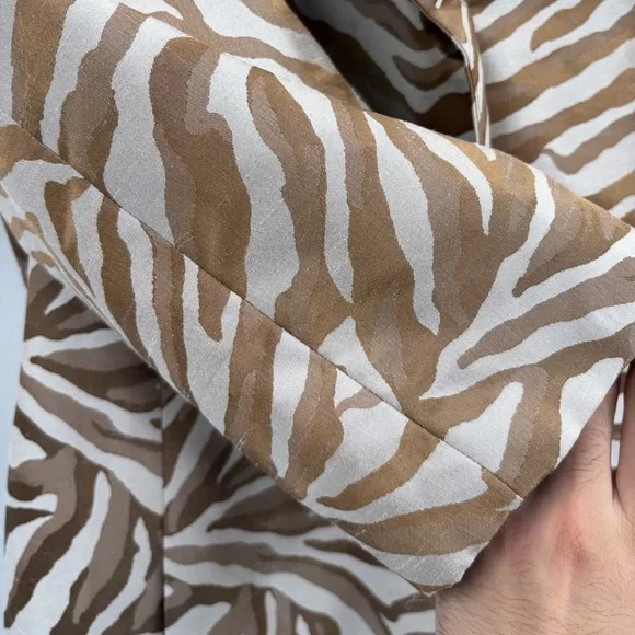 Kasper Zebra Print dressy Coat Jacket Women’s Brown Beige 3/4 Sleeve size 14 - Picture 8 of 14